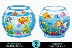 Watercolor Gold Fish Bowl Fun Clipart Product Image 1