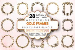 Watercolor Gold Frames Clipart Bundle Product Image 1
