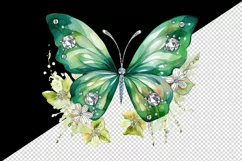 Watercolor gold green butterfly floral sparkle flowers insect diamonds 20 oz tumbler skinny mug wrap clipart t-shirt sublimation printable design