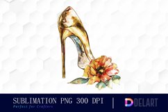 Gold High Heel With Flower Illustration Clipart Product Image 1