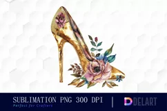Gold High Heel With Flower Illustration PNG Clipart Product Image 1