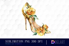 Gold High Heel With Flower Illustration Clipart Product Image 1