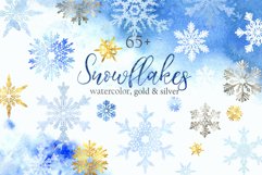 Watercolor, Gold, Silver Snowflakes | Sublimation design Product Image 1