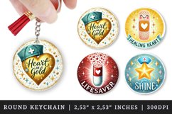 Watercolor golden heart glowing star cap capsule smiling bandage nurse nursery nursing quote print round keychain keychains sublimation design