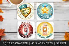 Watercolor golden heart glowing star cap capsule smiling bandage nurse nursery nursing quote print square coaster mug coasters sublimation design