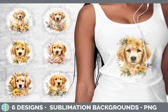 Bundle of six Wild Flowers Golden Retrievers Grunge Background designs.
