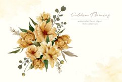 Watercolor Golden Flowers Clipart, Bouquet, Frame PNG Product Image 3