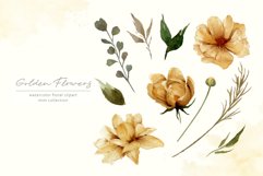 Watercolor Golden Flowers Clipart, Bouquet, Frame PNG Product Image 5