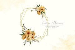 Watercolor Golden Flowers Clipart, Bouquet, Frame PNG Product Image 6