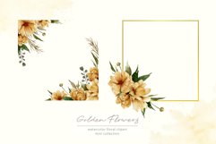 Watercolor Golden Flowers Clipart, Bouquet, Frame PNG Product Image 7