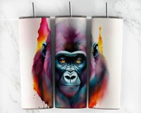 Colorful Vibrant Gorilla Skinny Tumbler Wrap PNG Product Image 3