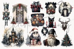 Watercolor Gothic Christmas Clipart Product Image 4