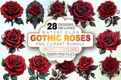 Watercolor Gothic Roses Clipart Bundle Product Image 1