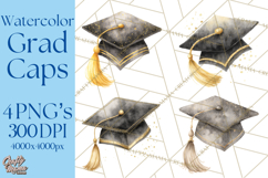 Graduation Cap Clipart PNG, Watercolor Graduation Hat Tassel Product Image 1