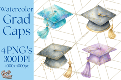 Graduation Cap Clipart PNG, Watercolor Graduation Hat Tassel Product Image 1