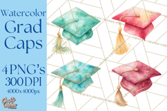 Graduation Cap Clipart PNG, Watercolor Graduation Hat Tassel Product Image 1