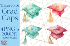 Graduation Cap Clipart PNG, Watercolor Graduation Hat Tassel Product Image 1