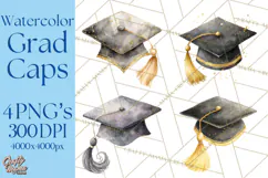 Graduation Cap Clipart PNG, Watercolor Graduation Hat Tassel Product Image 1