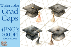 Graduation Cap Clipart PNG, Watercolor Graduation Hat Tassel Product Image 1