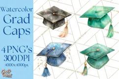 Graduation Cap Clipart PNG, Watercolor Graduation Hat Tassel Product Image 1