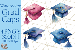 Graduation Cap Clipart PNG, Watercolor Graduation Hat Tassel Product Image 1