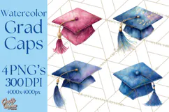 Graduation Cap Clipart PNG, Watercolor Graduation Hat Tassel Product Image 1