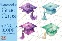 Graduation Cap Clipart PNG, Watercolor Graduation Hat Tassel Product Image 1