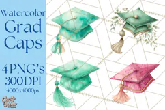 Graduation Cap Clipart PNG, Watercolor Graduation Hat Tassel Product Image 1