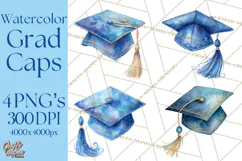 Graduation Cap Clipart PNG, Watercolor Graduation Hat Tassel Product Image 1