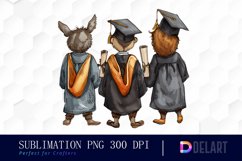 Graduation Animals Back View Watercolor Clipart Product Image 1