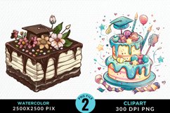 Watercolor Graduation Cake Sublimation PNG Clipart Product Image 1