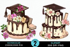 Watercolor Graduation Cake Illustration PNG Clipart Product Image 1