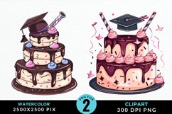 Watercolor Graduation Cake Sublimation PNG Clipart Product Image 1