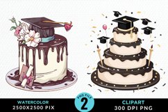 Watercolor Graduation Cake Sublimation PNG Clipart Product Image 1