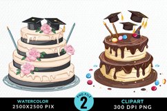 Watercolor Graduation Cake Sublimation PNG Clipart Product Image 1