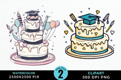 Watercolor Graduation Cake Illustration PNG Clipart Product Image 1