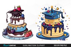 Watercolor Graduation Cake Collection Clipart Product Image 1