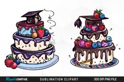 Watercolor Graduation Cake Collection Art Clipart Product Image 1