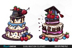 Watercolor Graduation Cake Collection Clipart Product Image 1