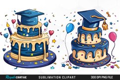 Watercolor Graduation Cake Collection Clipart Product Image 1