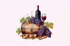 Vintage Grape Wine Bottle and Barrel Watercolor Clipart Product Image 7