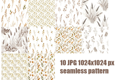 10 Watercolor grass and leaves seamless pattern Product Image 2