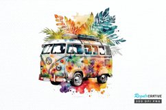 Watercolor Hippie Car for Summer PNG Clipart Product Image 1