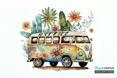 Watercolor Hippie Car for Summer PNG Clipart Product Image 1