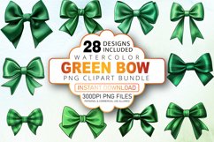 Watercolor Green Bow Clipart Bundle Product Image 1