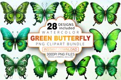 Watercolor Green Butterfly Clipart Bundle Product Image 1
