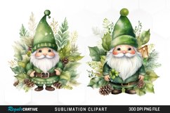 Watercolor Green Christmas Luxury Gnomes Exquisite Clipart Product Image 1