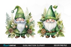Watercolor Green Christmas Luxury Gnomes Exquisite Clipart Product Image 1