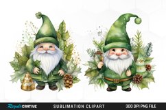 Watercolor Green Christmas Luxury Gnomes Exquisite Clipart Product Image 1
