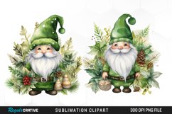 Watercolor Green Christmas Luxury Gnomes Exquisite Clipart Product Image 1